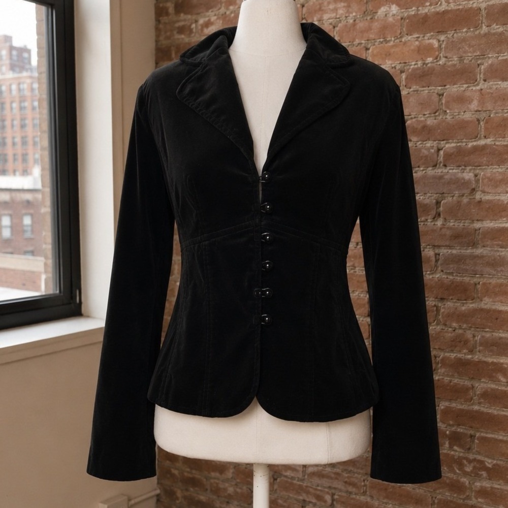 Mossimo Black Velvet Blazer Jacket Small Y2K Victorian Office Career Whimsigoth